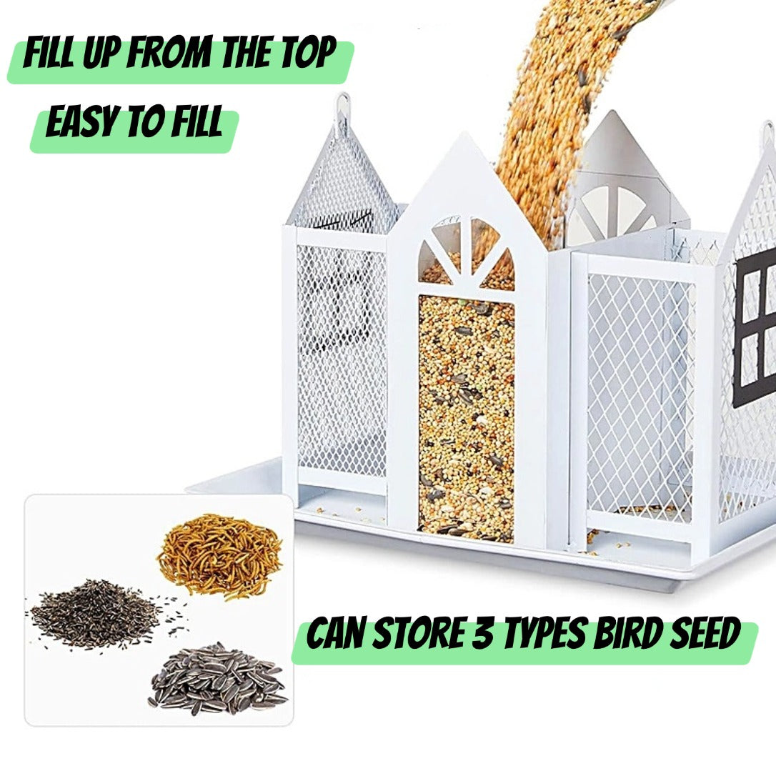 Bird House Feeder with Triple Feeders
