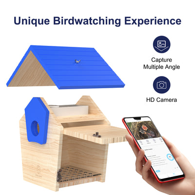 wood bird house with camera for bird watching